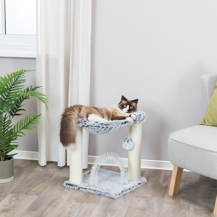 Cat laying on Adra Cat Tree w/ Brush