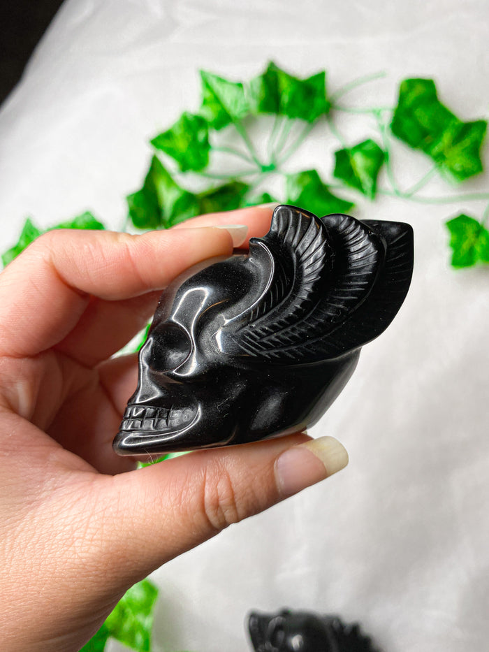 Black Obsidian Wing Skull