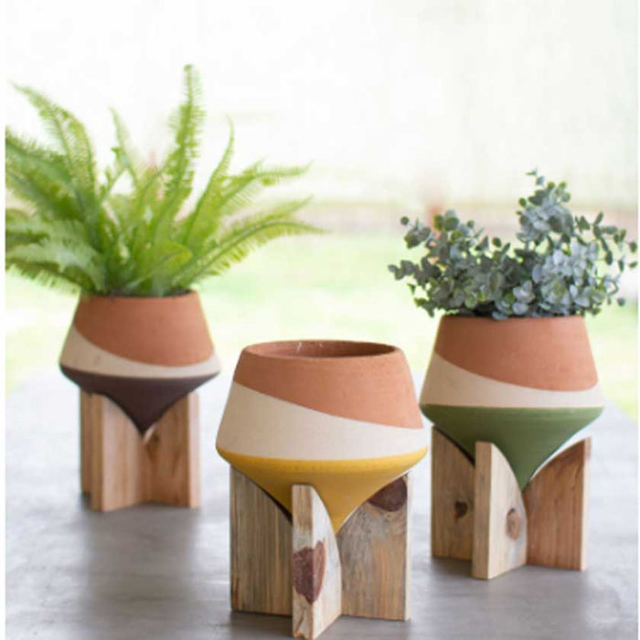 Brown Double Dipped Clay Vase on Wood Base | The Shops SD