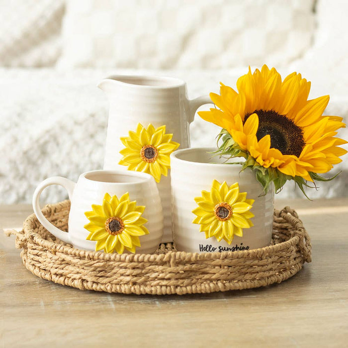 Ceramic Flower Pitcher with 3D Sunflower