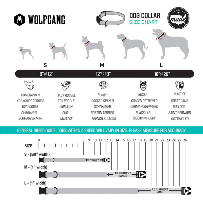 FeatheredFriend Dog Collar sizing guide.