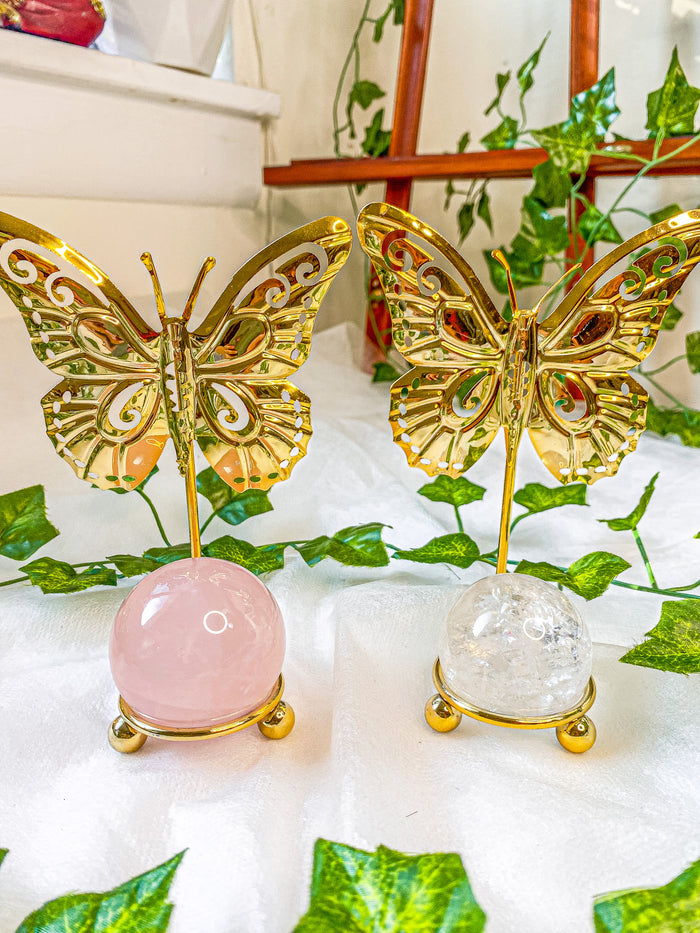 Gold Butterfly Crystal Sphere Stand