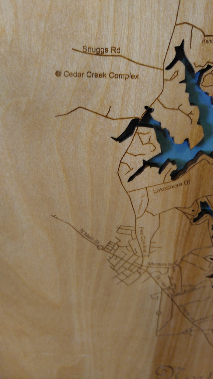 Lake Tillery, North Carolina - Wood Cut Laser Map