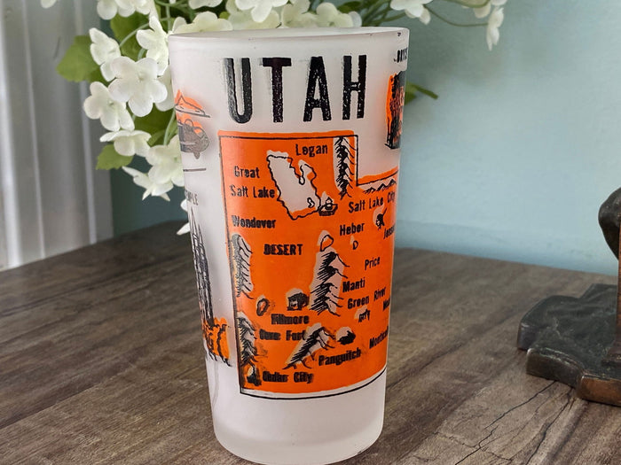Midcentury Utah Souvenir Glass with State Map at Duckwells