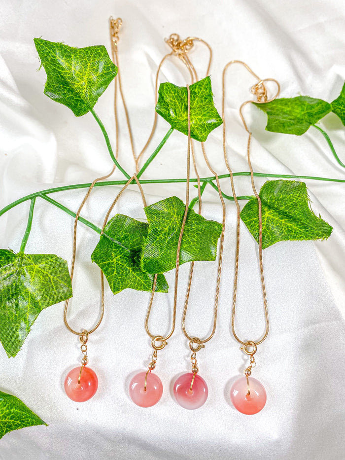 Pink Agate Donut Pendant Necklace