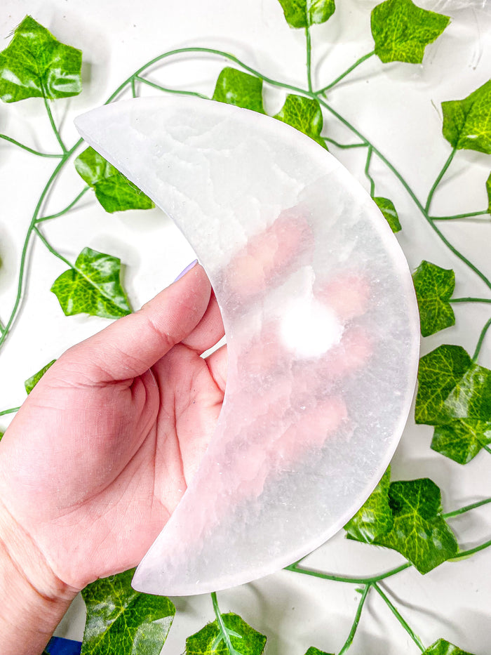 Satin Spar Selenite Moon Charging Plate (XL)
