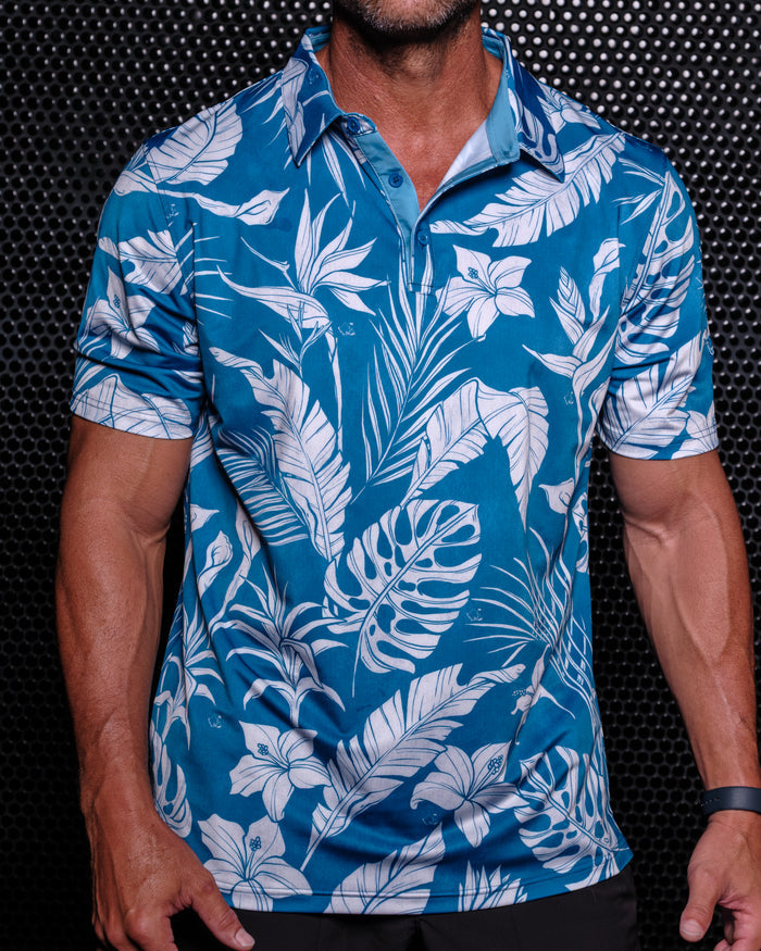 "Tropical Storm" - OGA Men's Polo - Teal Blue / White Mist