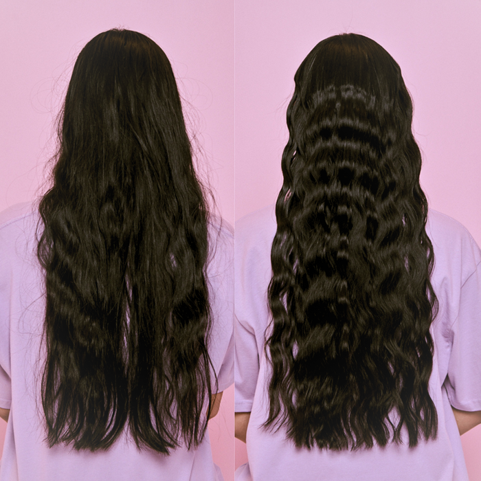 Before and after of the Mermade PRO Hair Waver - 22mm Cutie® Lilac