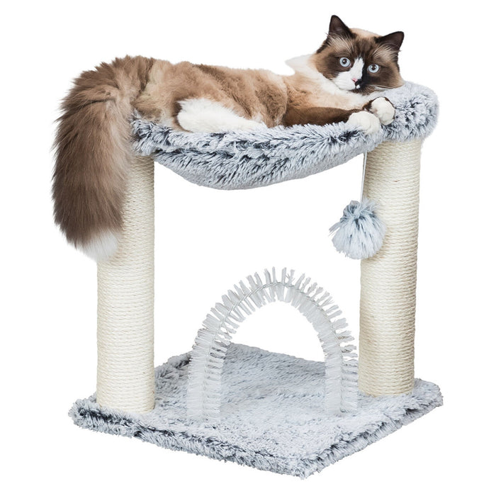 Cat laying on Adra Cat Tree w/ Brush
