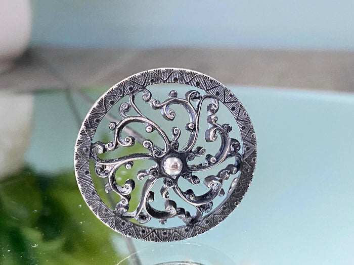Antique Silver Hat Pin by Fishel and Nessler with Filigree Head at Duckwells