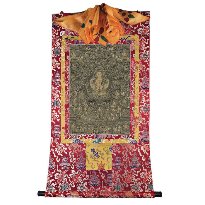 Chenrezig Pure Land - Tibetan thangka painting, detailed view