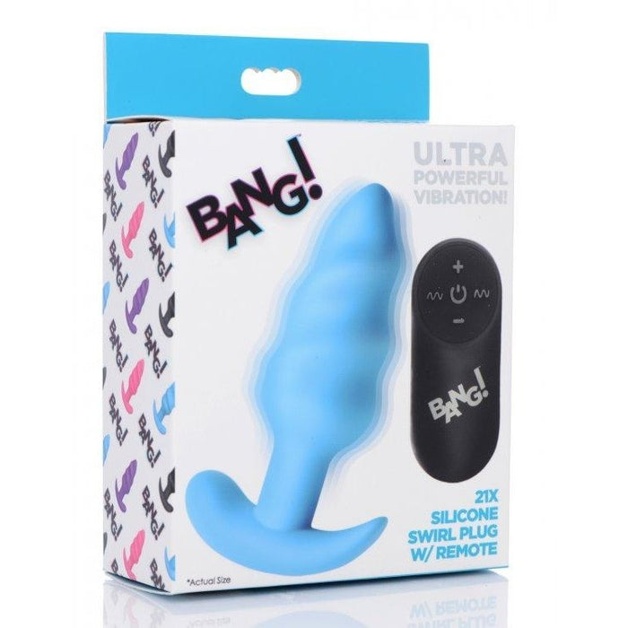 Silicone Swirl Butt Plug with Remote Control - Blue | Anal Toys Intimates Adult Boutique