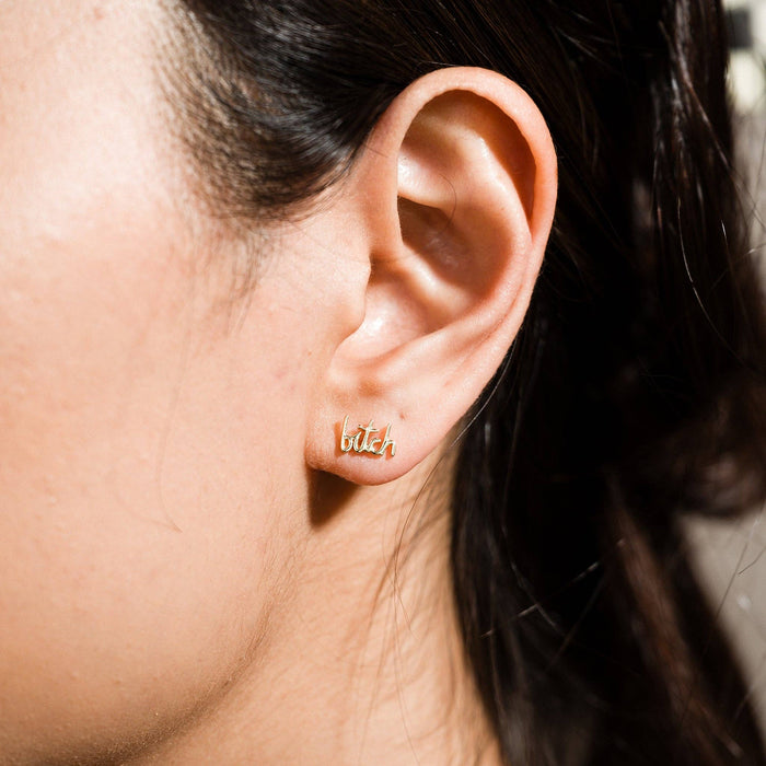 Bitch Swear Stud Earrings - Sterling Silver or Gold Plated