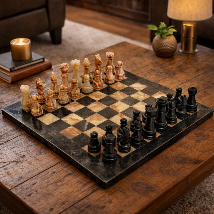 Black and Green Onyx Marble Chess Set 12 inches - Beautifully Handcrafted