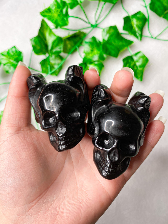 Black Obsidian Wing Skull