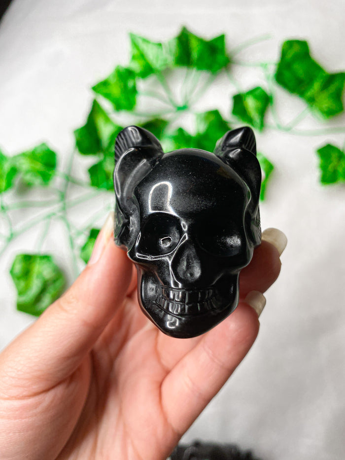 Black Obsidian Wing Skull