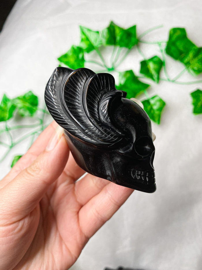 Black Obsidian Wing Skull