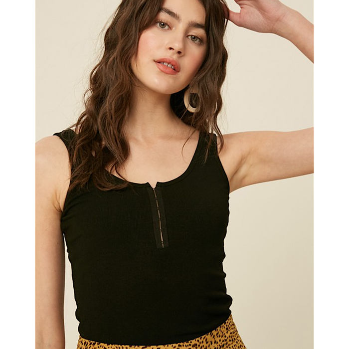 Black Ribbed Hook & Eye Henley
