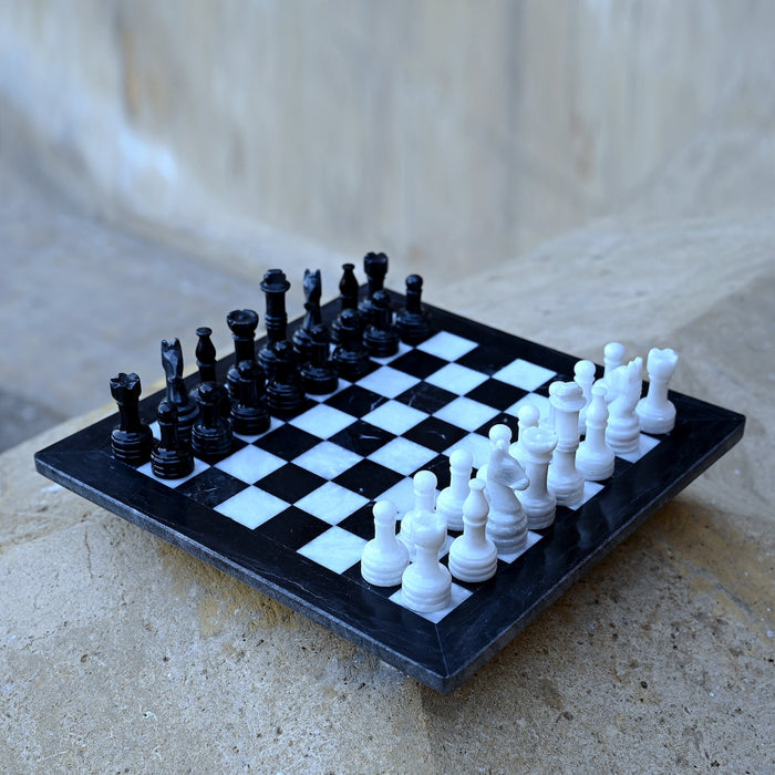 Black & White Marble Chess Set 15 Inches | Handcrafted Luxury Chess Board