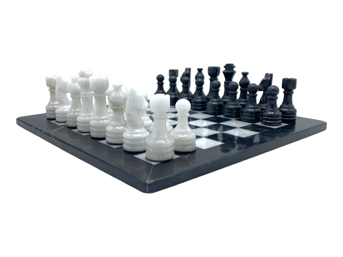 Black & White Marble Chess Set 15 Inches | Handcrafted Luxury Chess Board
