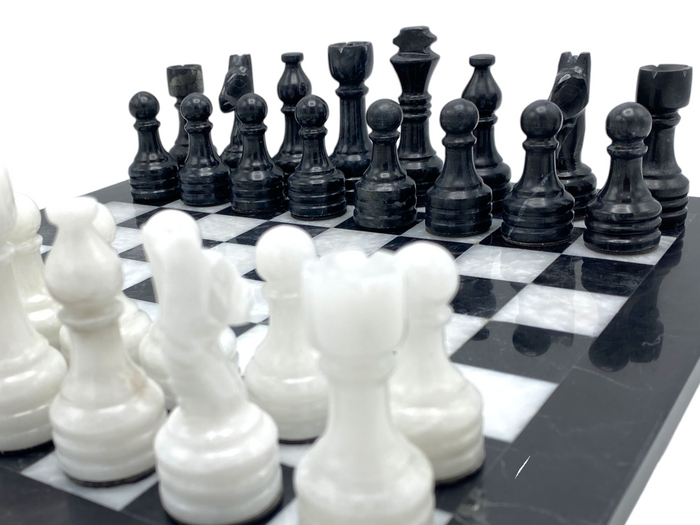 Black & White Marble Chess Set 15 Inches | Handcrafted Luxury Chess Board