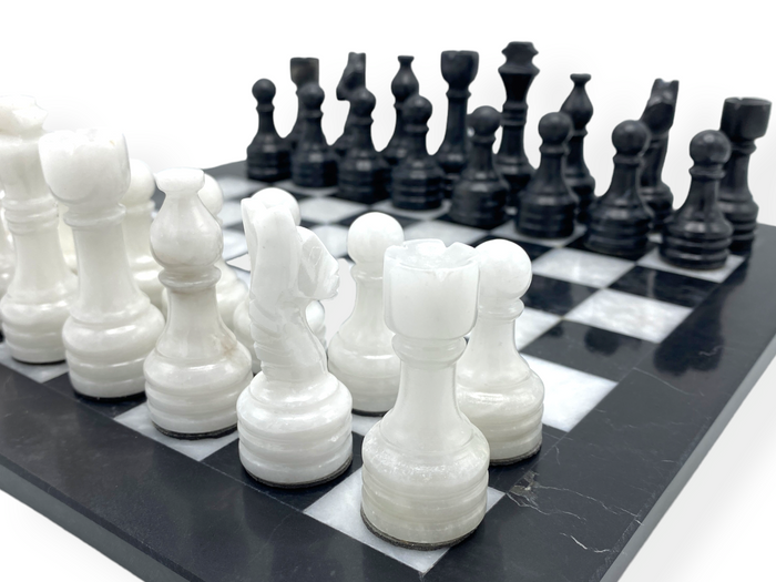 Black & White Marble Chess Set 15 Inches | Handcrafted Luxury Chess Board