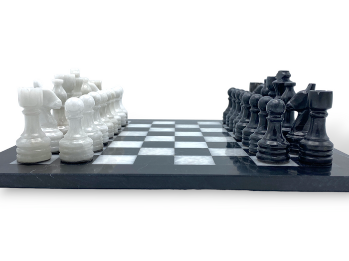 Black & White Marble Chess Set 15 Inches | Handcrafted Luxury Chess Board