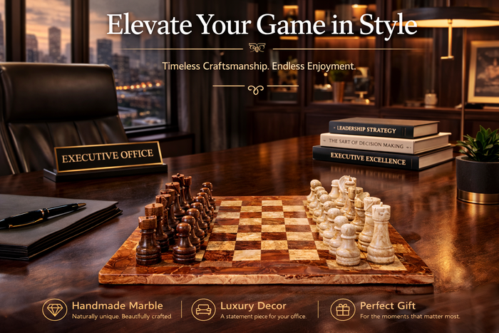 Brown and Coral Marble Chess Set 15 inches | Premium Handcrafted Natural Stone