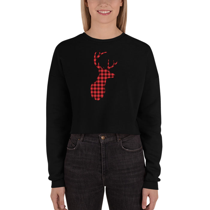Buffalo Plaid Deer Crop Sweatshirt - Bloom Seventy Seven