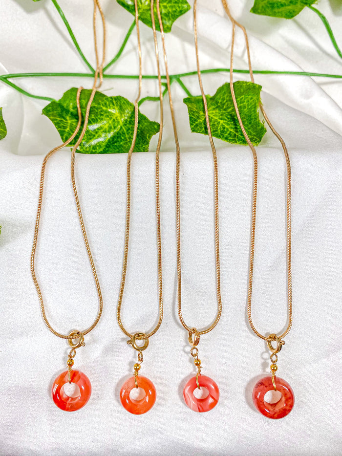 Carnelian Donut Pendant Necklace