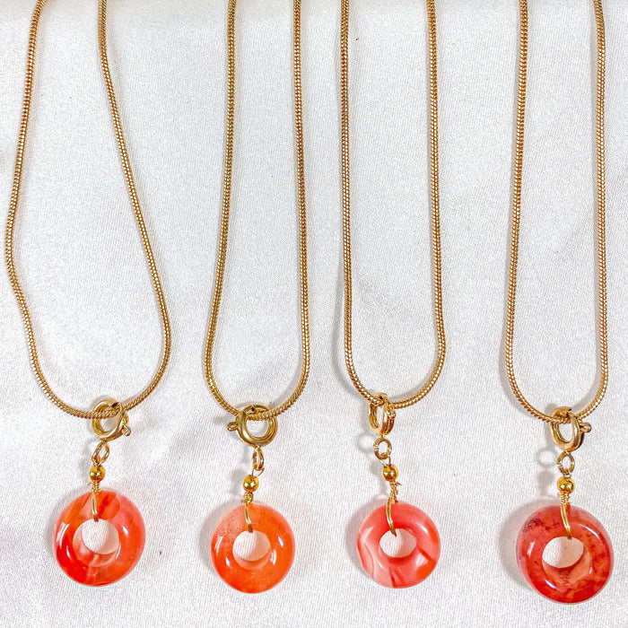 Carnelian Donut Pendant Necklace