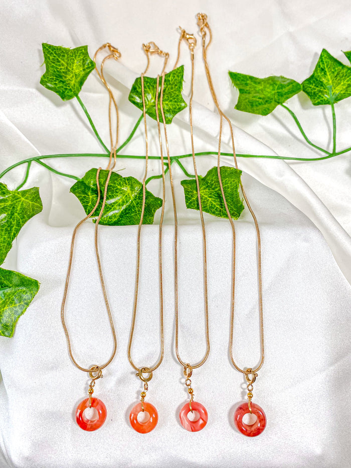 Carnelian Donut Pendant Necklace