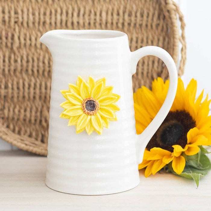 Ceramic Flower Pitcher with 3D Sunflower