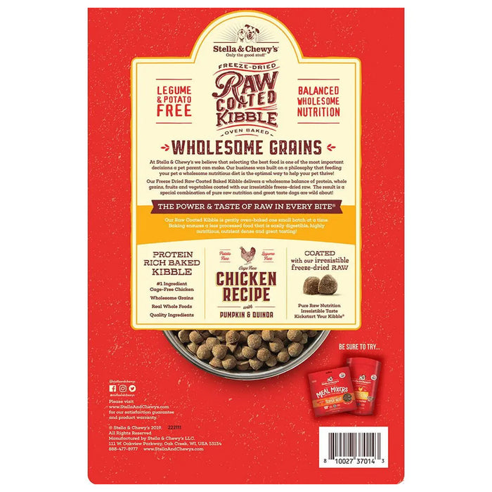Chicken with Pumpkin & Quinoa Raw Coated Kibble Wholesome Grains back of bag