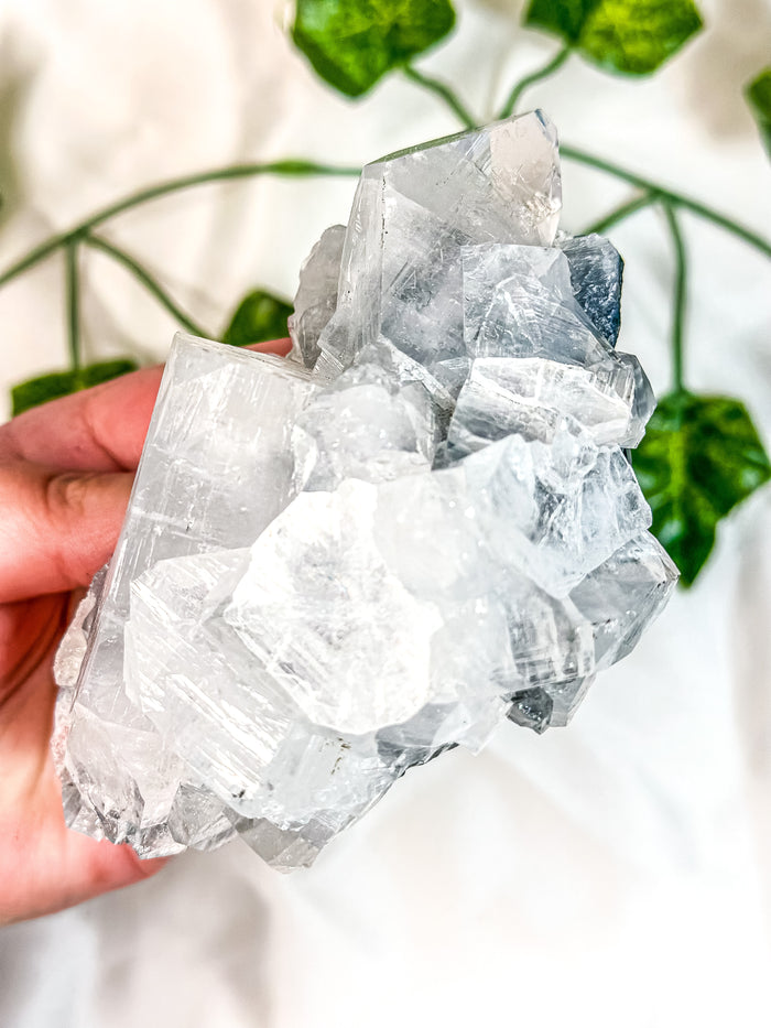 Clear Apophyllite Cluster on Blue Chalcedony Specimen #2