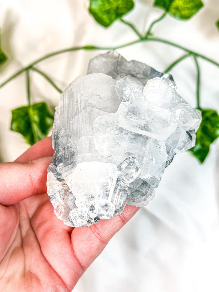 Clear Apophyllite Cluster on Blue Chalcedony Specimen #2