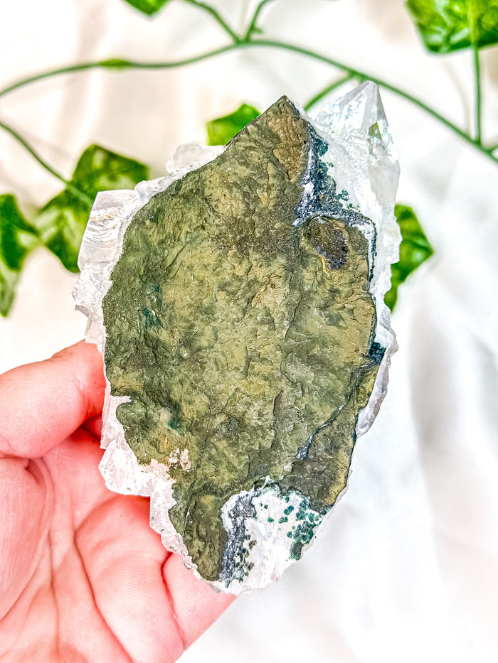 Clear Apophyllite Cluster on Blue Chalcedony Specimen #2