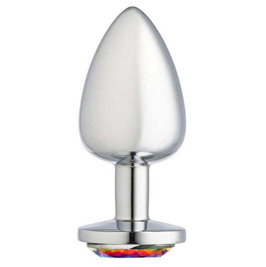 Silver Chromed Large Anal Plug with Gem Accents  Intimates Adult Boutique