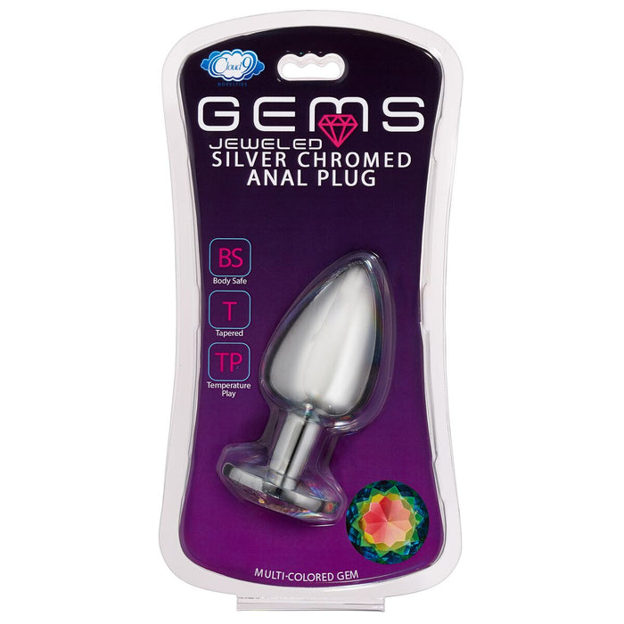Silver Chromed Large Anal Plug with Gem Accents  Intimates Adult Boutique