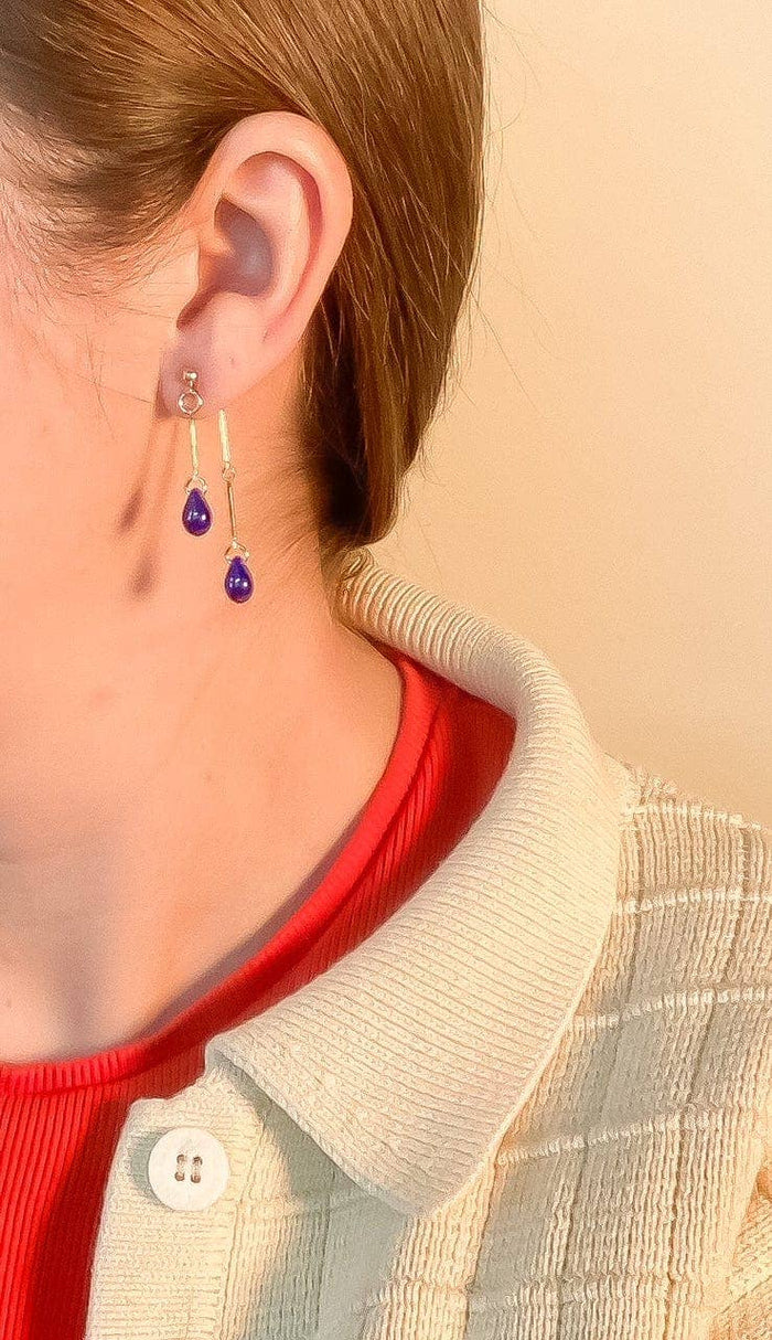 Cobalt Glass Double Drop Earrings