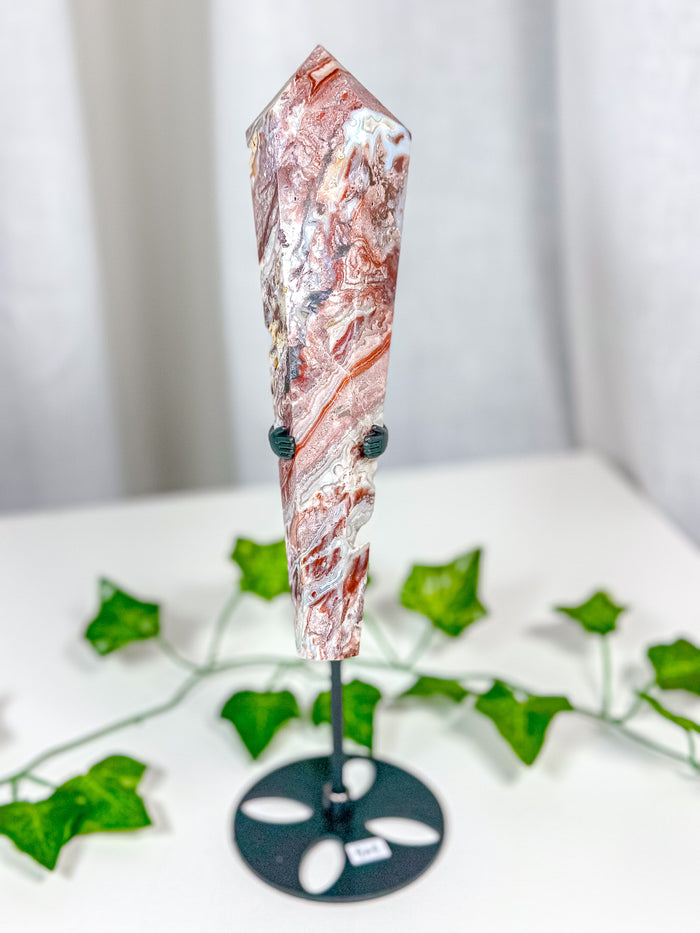 Crazy Lace Agate Wand on Stand (92C)