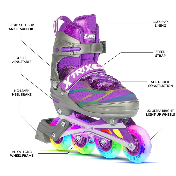 Crazy Trix LED Inline Skates - Purple
