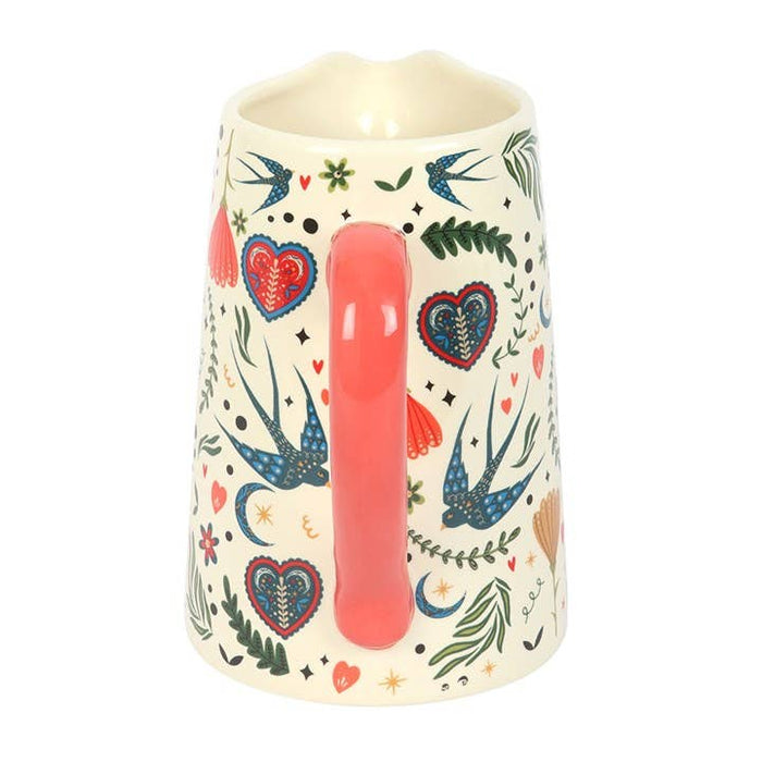 Cream Folk Print Ceramic Flower Pitcher