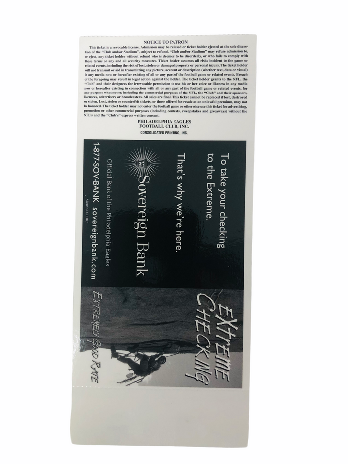 DONOVAN MCNABB BROKEN ANKLE GAME PHILADELPHIA EAGLES 2002 VETERANS STADIUM GAME TICKET
