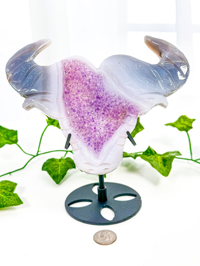 Druzy Amethyst Agate Bull on Stand (55A)