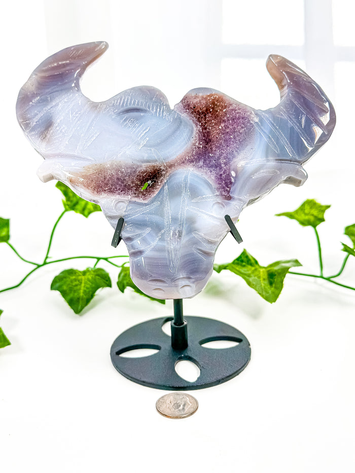 Druzy Amethyst Agate Bull on Stand (55K)