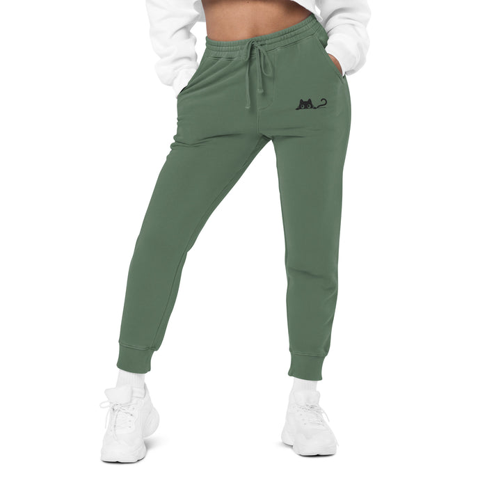 Embroidered Black Cat Sweatpants - Bloom Seventy Seven