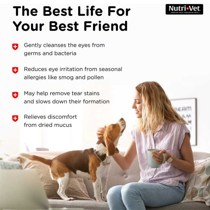 Gently cleanses eyes from germs and bacteria. Reduces eye irritation from seasonal allergies. Helps remove tear stains and slows down their formation.