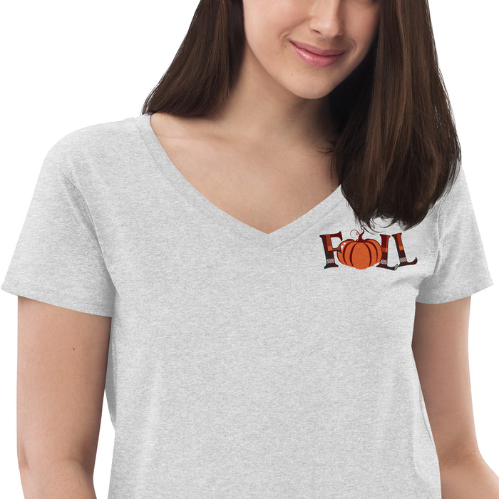 Fall Pumpkin Women’s Recycled V-neck T-Shirt - Bloom Seventy Seven
