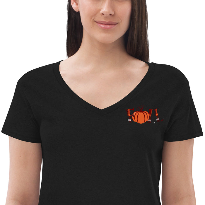 Fall Pumpkin Women’s Recycled V-neck T-Shirt - Bloom Seventy Seven